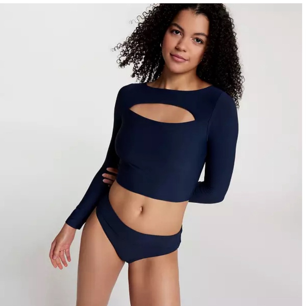 CALIA Women's Swim Cropped Rashguard and High Waisted Swim Bottoms